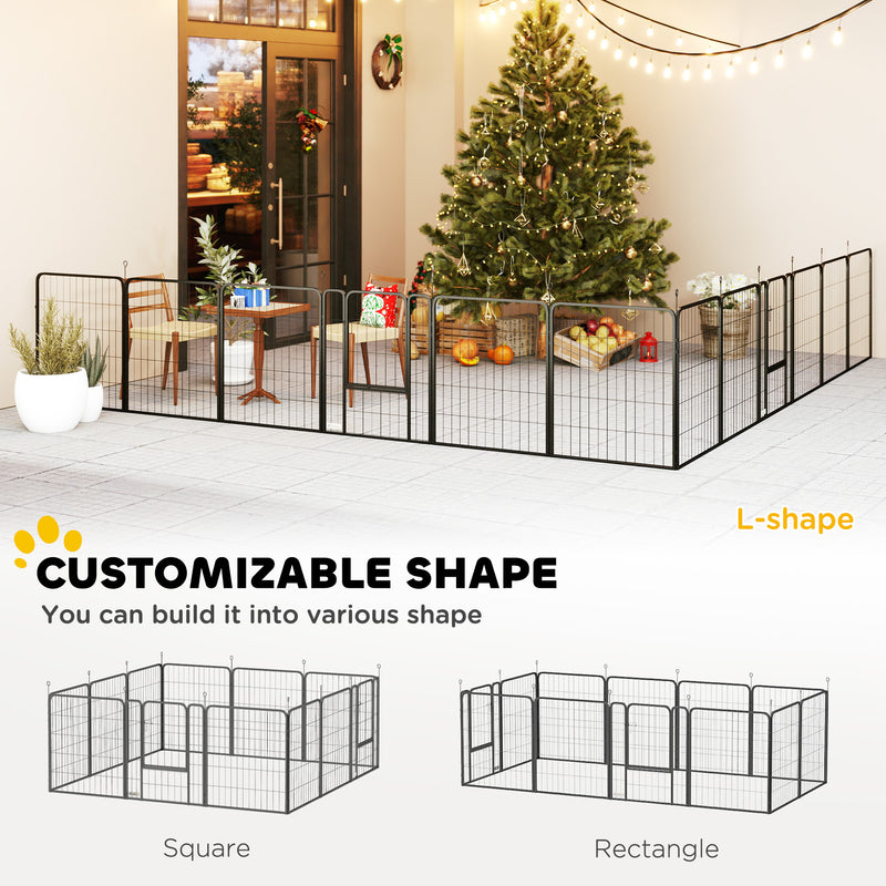 12 Panel Heavy Duty Dog Playpen with Doors for Medium Dogs 80 cm High Black by PawHut