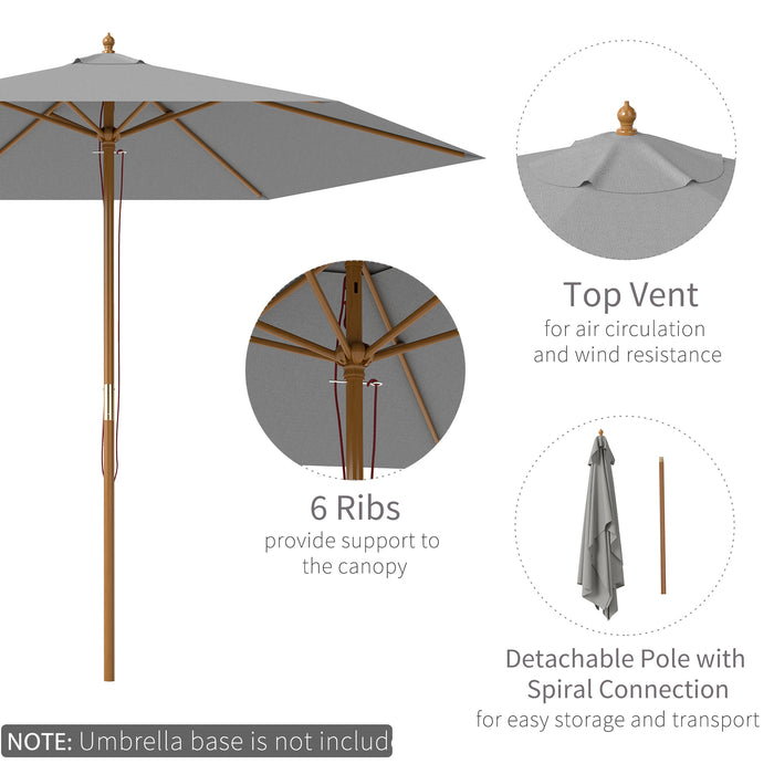 Light Grey 2.5m Wooden Garden Parasol Sun Shade Outdoor Patio Umbrella by Outsunny