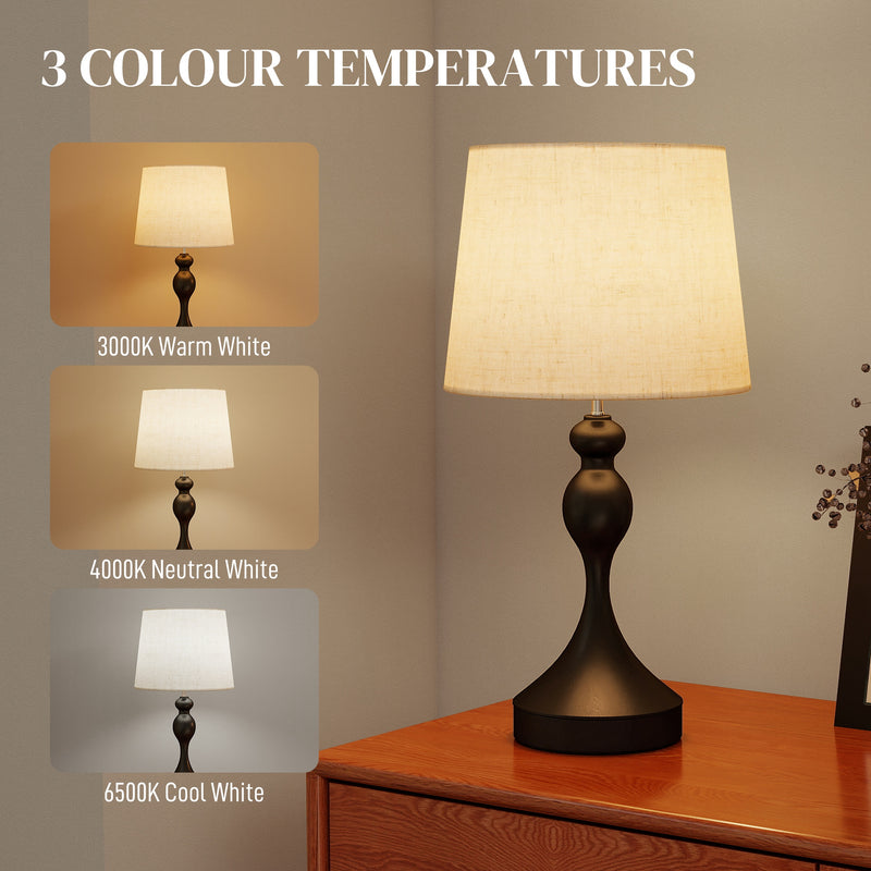 Set of Two Touch Control Table Lamps with USB Charging Ports for Bedroom or Lounge Black Beige AOSOM