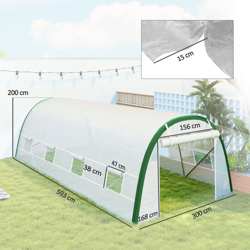 Walk In Polytunnel Greenhouse With Mesh Windows And Zipped Doors For Garden Use White AOSOM