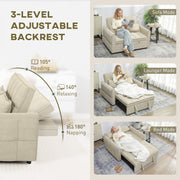 Sofa Bed, 3-in-1 Light Brown 2 Seater Pull Out Sofa Bed With Adjustable Backrest And Pillows For Small Spaces