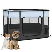 Portable Foldable Dog Playpen with Ground Stakes and Storage Bag for Travel, Grey