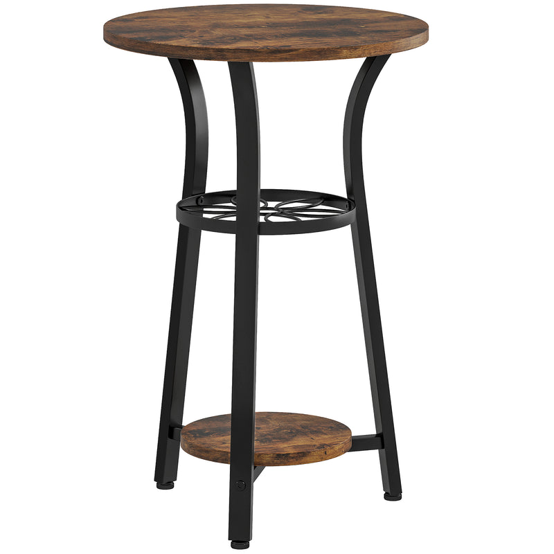 Rustic Brown Round Side Table with 3 Tier Storage Shelves for Living Room or Bedroom
