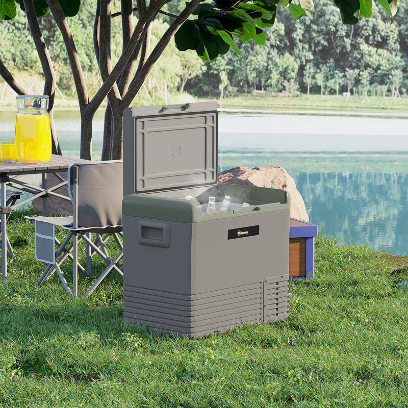 50L Portable Car Fridge in Light Green and Grey with Freezer Function by Outsunny AOSOM