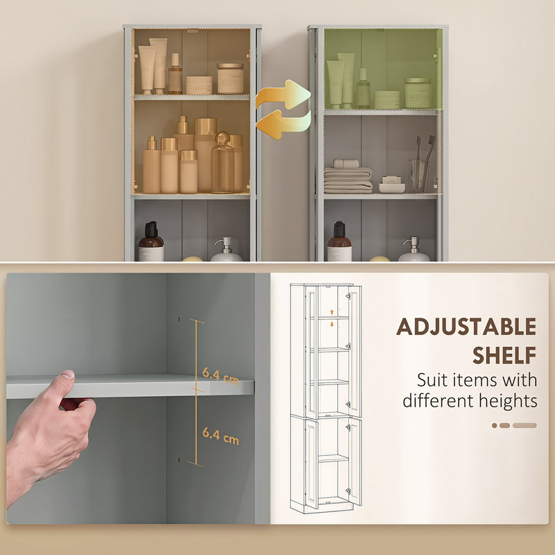 Slim Bathroom Floor Cabinet with Adjustable Shelves for Small Spaces Dusty Blue