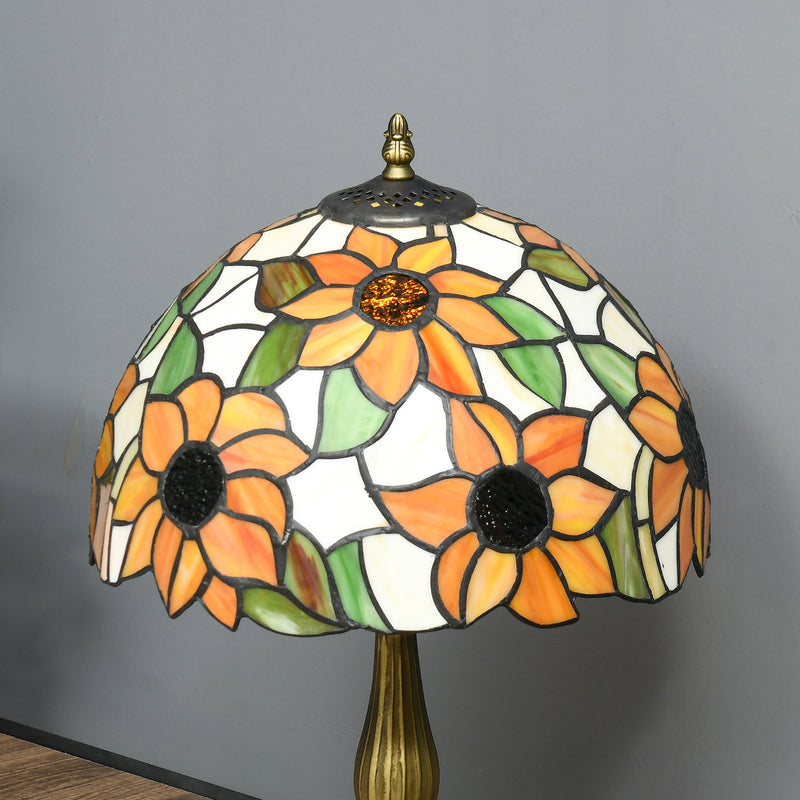 Handmade Tiffany Style Stained Glass Table Lamp for Bedroom or Living Room, Orange Sunflower