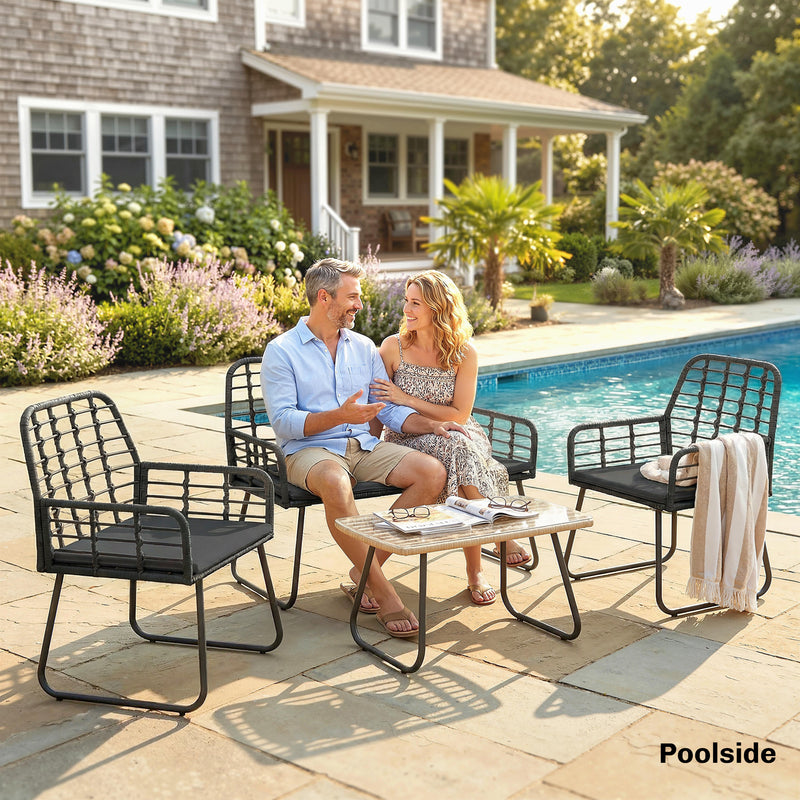 Rattan Garden Furniture Set for Small Patios or Balconies with Cushions and Coffee Table Black Outsunny