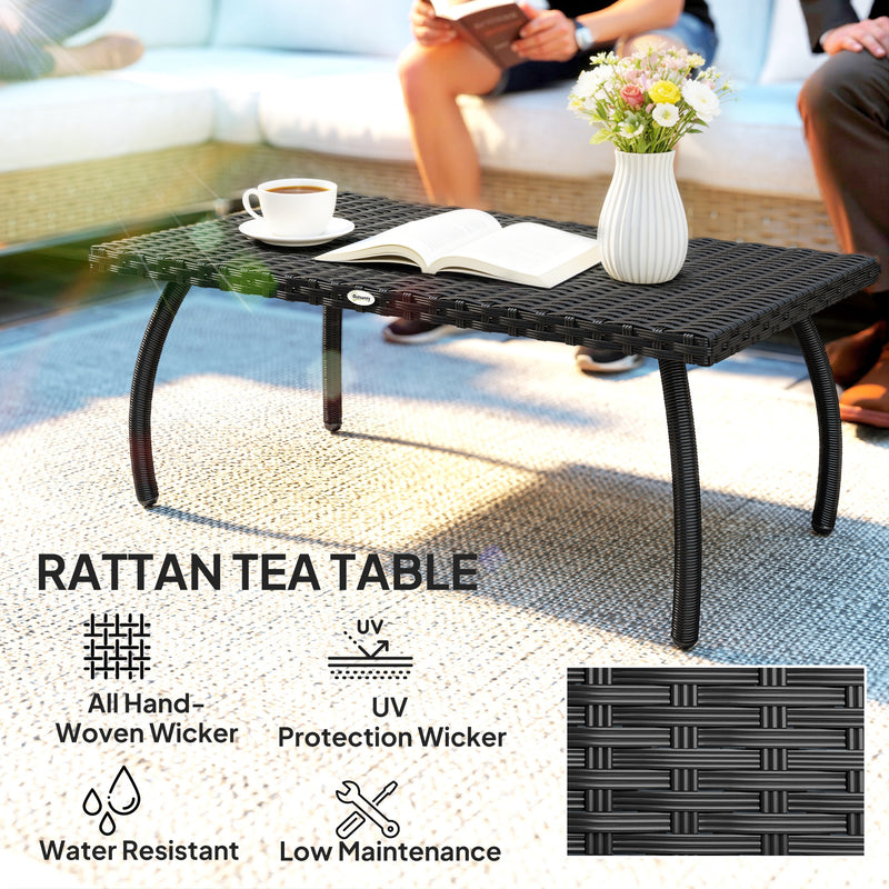 Rattan Coffee Table for Outdoor Relaxing with Easy Clean Surface Black Outsunny