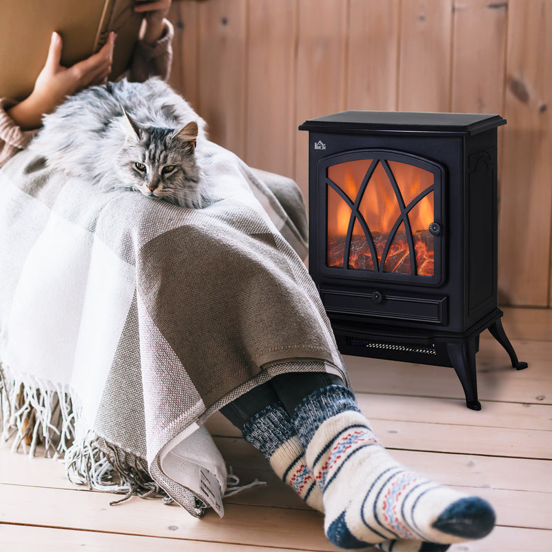Electric Fireplace Heater for Quick Room Warmth with Adjustable Heat and Flame Effect Black