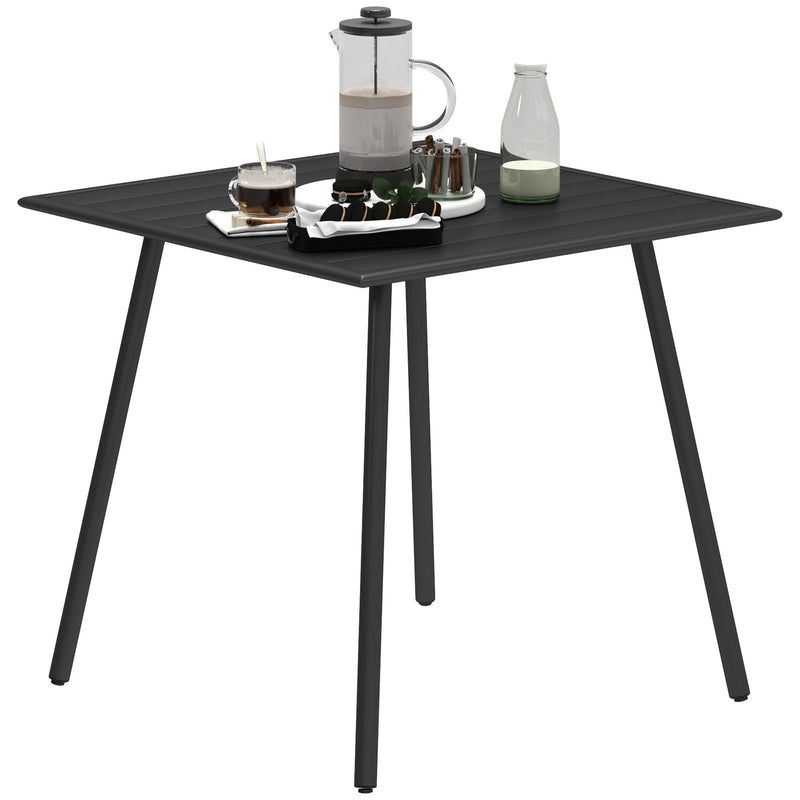 Black Square Garden Table for 4 with Slat Top and Steel Frame 80cm by Outsunny