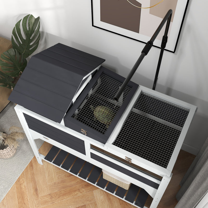 Wooden Tortoise Enclosure with Adjustable Lamp Holder and Removable House, Grey