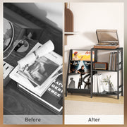 Black 3 Tier Record Player Stand With Storage Shelf For Living Room Or Bedroom Use