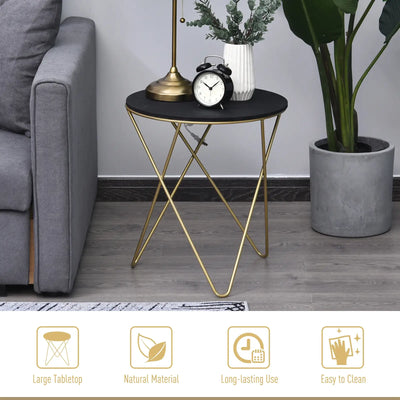 Round Coffee Table with Metal Crossed Legs, Modern Living Room Furniture - Black/Gold Tone (Φ43cm) by Homcom Homcom
