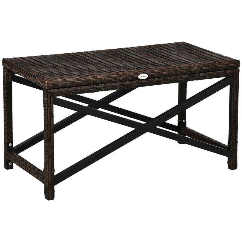 Rattan Garden Side Table with X Frame for Outdoor Coffee or Drinks Mixed Brown