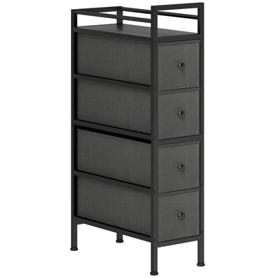 Slim 4 Drawer Fabric Storage Cabinet with Steel Frame for Small Bedrooms Black AOSOM