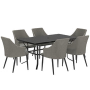 Grey 6 Seater Rattan Patio Dining Set with Cushions and Slatted Table for Garden by Outsunny
