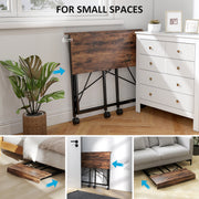 Industrial 80 cm Folding Desk on Wheels Compact Space Saving Design for Home Office