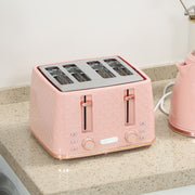 Fast Boil 17L Jug Kettle and 4 Slice Toaster Set with 7 Browning Levels, Light Pink