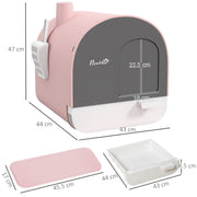 Covered Cat Litter Box with Scoop Filter and Flap Door for Odour Control, Pink