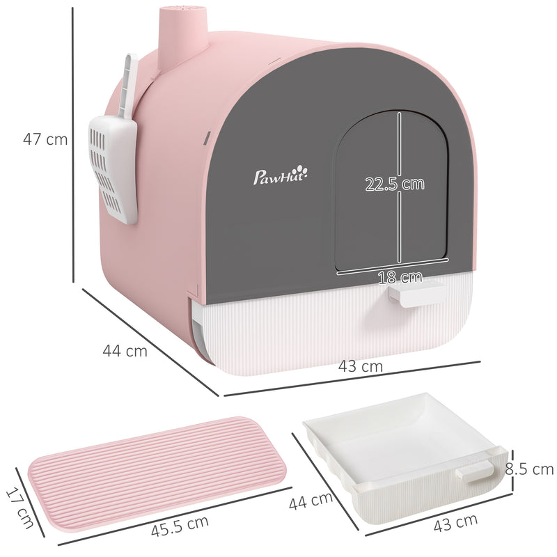 Covered Cat Litter Box with Scoop Filter and Flap Door for Odour Control, Pink