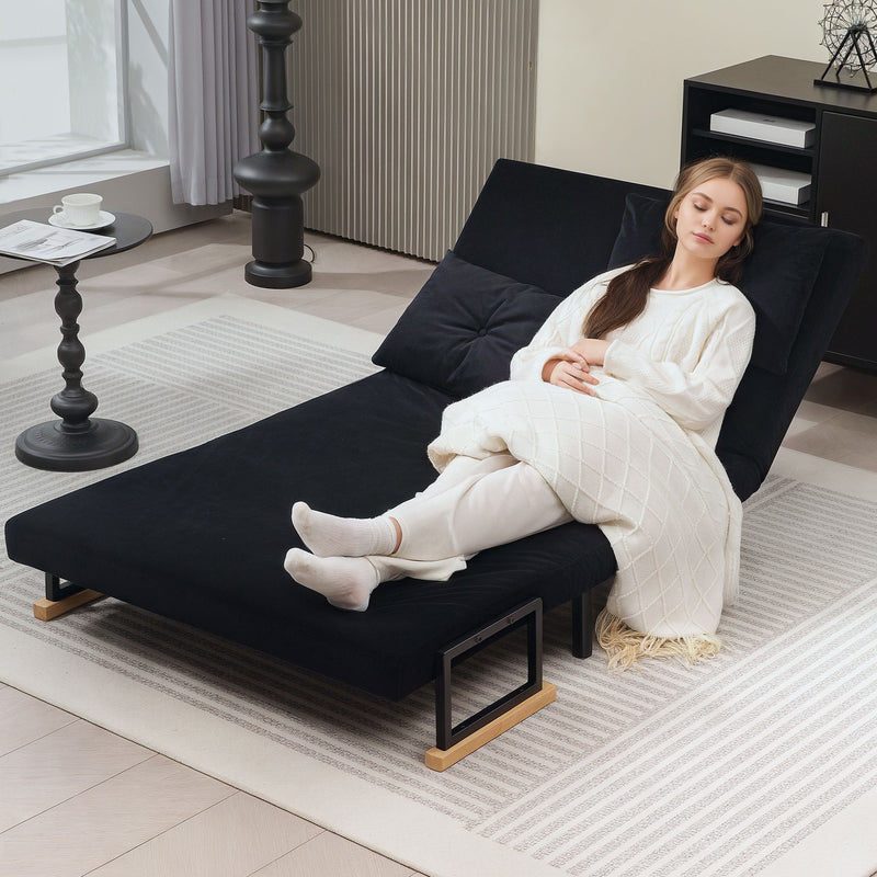 Black 4 in 1 Velvet Feel Double Sofa Bed with Pillows by HOMCOM