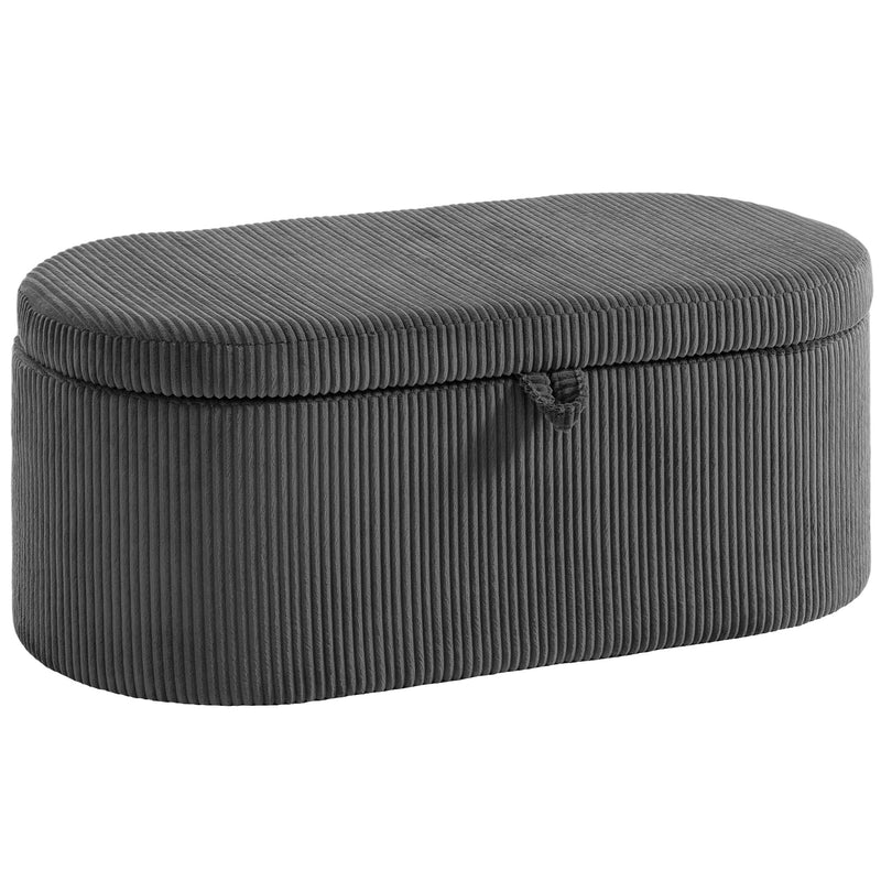 Storage Ottoman with Hidden Compartment and Padded Seat for Living Room or Bedroom Dark Grey Corduroy Homcom