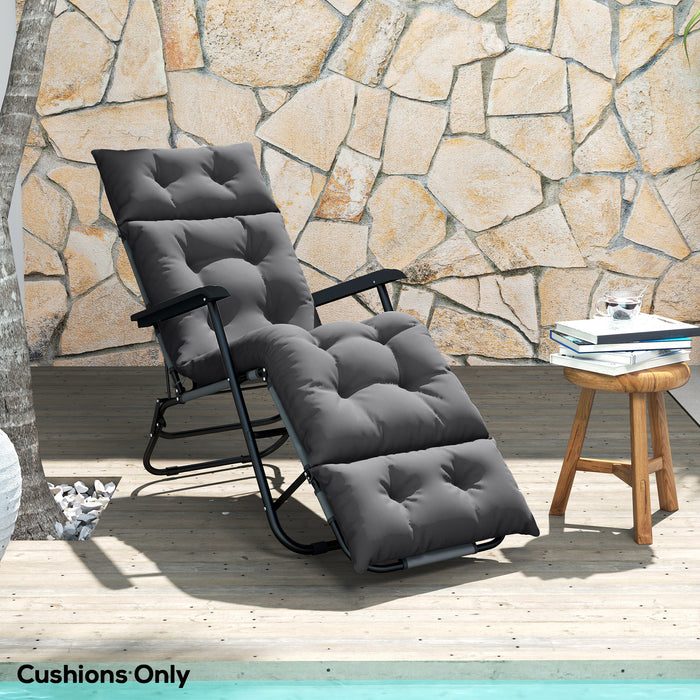 Dark Grey Sun Lounger Cushion 190x56x10cm UV Resistant Thick Sunbed Pad With Ties by Outsunny