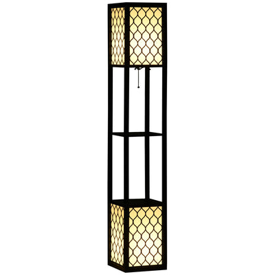 Modern Floor Lamp with Two Shelves for Storage and Display Ideal for Living Room, Black