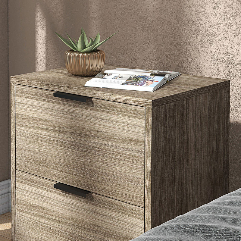 Set of Two Wooden Bedside Tables with Storage for Bedroom or Guest Room, Oak Colour