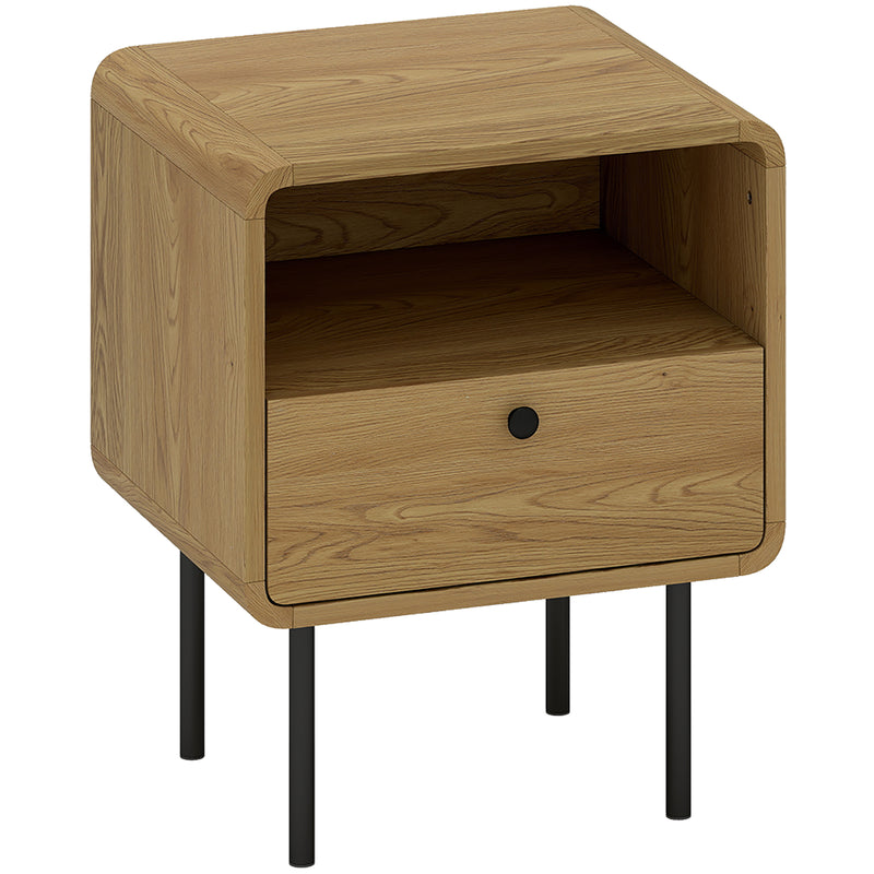 Bedside Table with Drawer and Open Shelf for Bedroom Storage Oak
