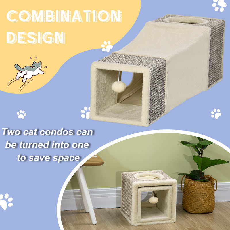 Cat Play Tunnel with Sisal Scratch Sections for Indoor Cats to Protect Furniture Brown Beige