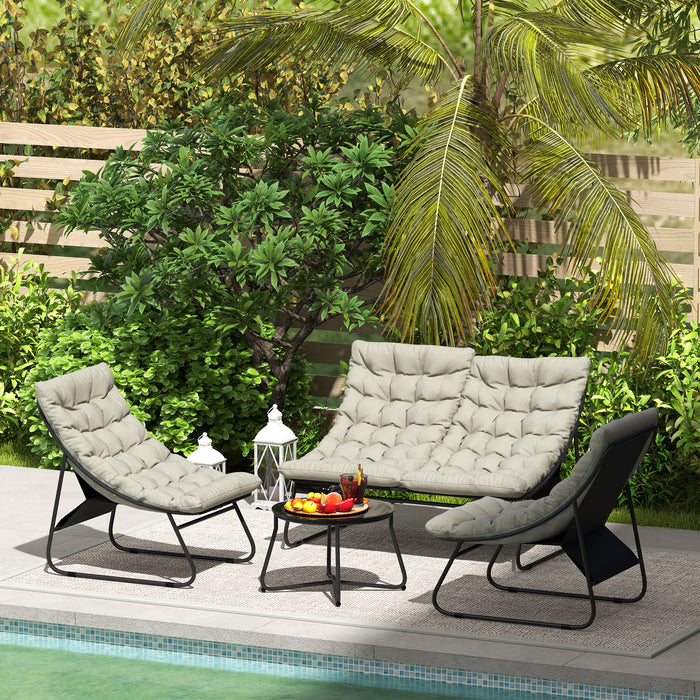 4 Seater Garden Furniture Set with Loveseat Sofa Chairs and Glass Table Light Grey by Outsunny