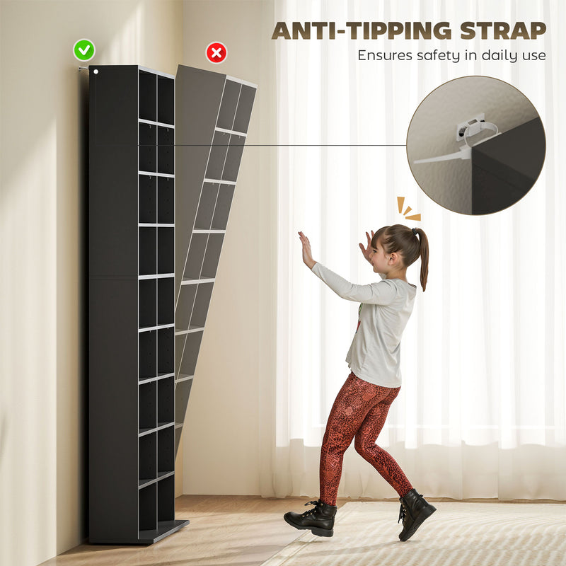 Black CD Storage Tower Holds 640 Discs Space Saving Media Shelf Unit