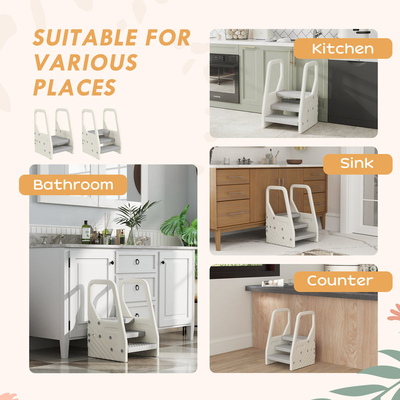 Adjustable Toddler Step Tower with Handles and Non Slip Base for Kitchen Help, Grey
