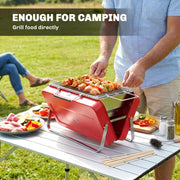 Portable Charcoal BBQ Grill for Outdoor Cooking & Camping with Carry Handles Red Outsunny