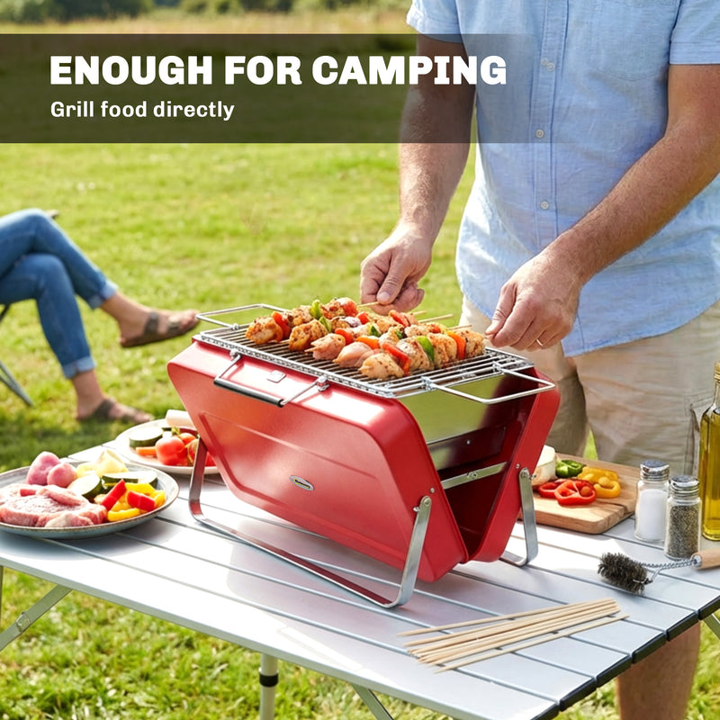 Portable Charcoal BBQ Grill for Outdoor Cooking & Camping with Carry Handles Red Outsunny