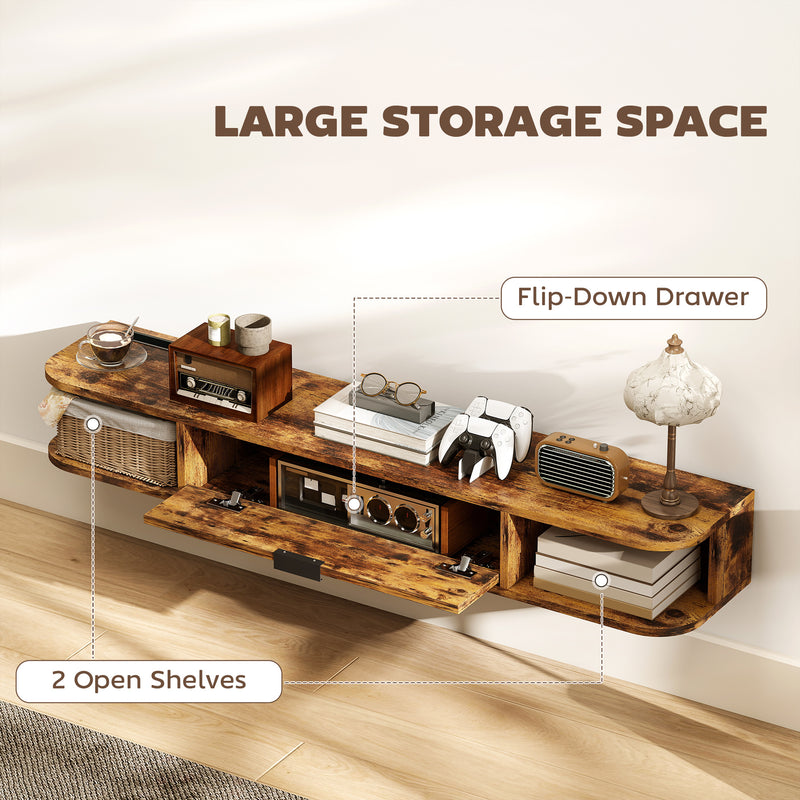 Wall Mounted TV Unit 120 cm for TVs up to 50 Inch with Storage Shelf Rustic Brown