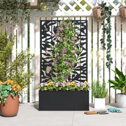 Outsunny Metal Garden Bed with Trellis, Wall Mounted or Freestanding Raised Planter with Privacy Panel, Black Outsunny