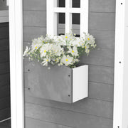 Wooden Kids Playhouse with Doors Windows and Planter Box for Garden Play Grey