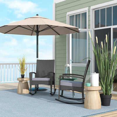 Set of 2 Rattan Garden Rocking Chairs With Cushions and Armrests For Outdoor Use, Grey