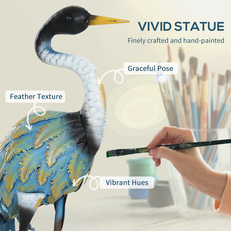 Outsunny Heron Garden Statue, Standing Garden Ornament, Metal Garden Gift with Stakes, 28 x 17 x 63 cm, Multi-Colour AOSOM