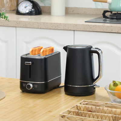 Black 1.7L Fast Boil Cordless Kettle and 2 Slice Toaster Set with 6 Browning Levels by HOMCOM