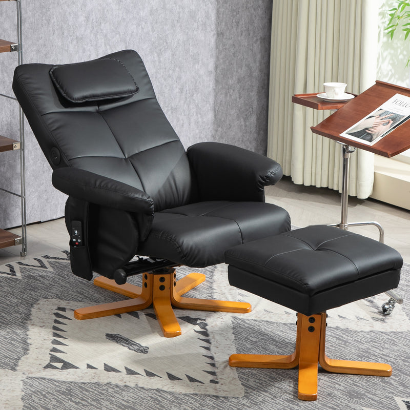 Black Faux Leather Massage Recliner Chair with Storage Ottoman by HOMCOM