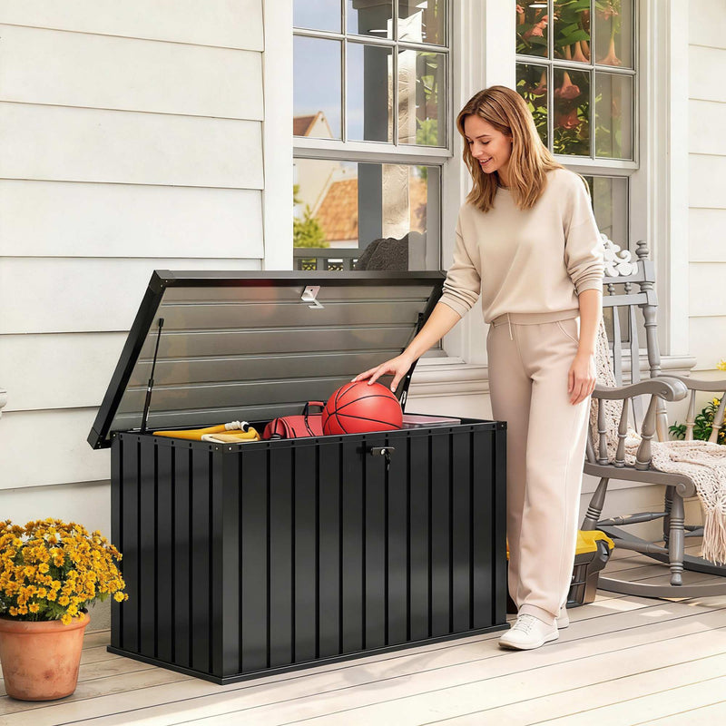 400L Outdoor Storage Box for Garden Cushions and Tools, Weatherproof Steel with Lock, Black