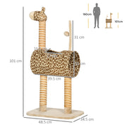 Giraffe Cat Tree with Scratching Posts Tunnel and Hanging Toy for Indoor Play Beige