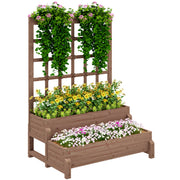 2 Tier Wooden Raised Garden Bed with Trellis and Drainage for Climbing Plants and Vegetables by Outsunny