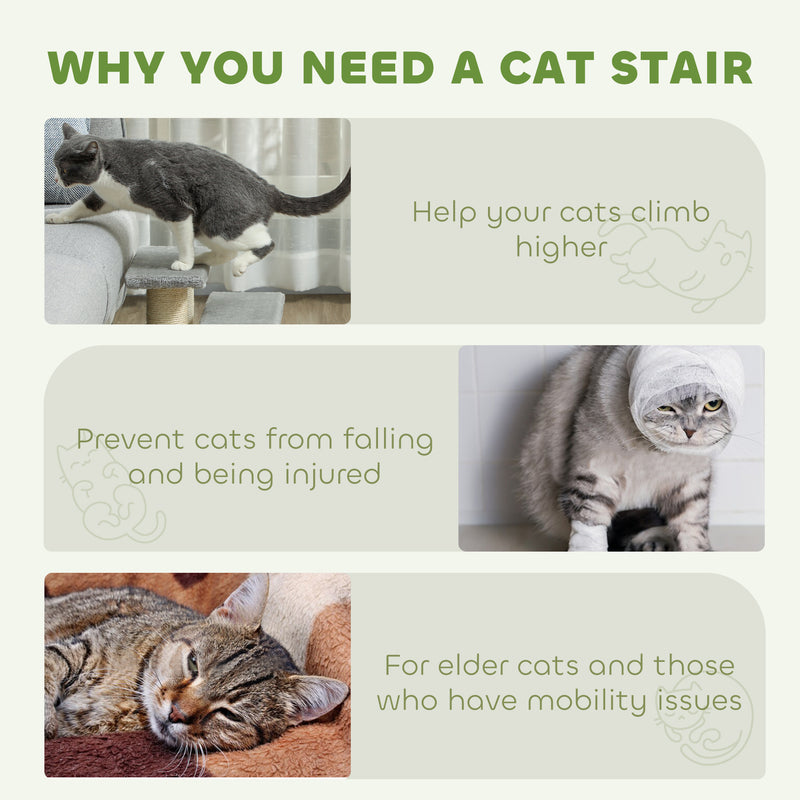 Grey 3 Step Pet Stairs for Cats and Dogs Soft Ladder with Non Slip Surface by PawHut