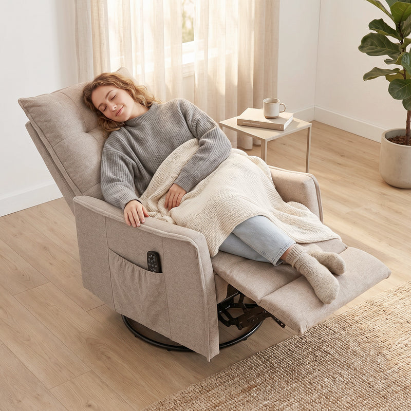 Massage Recliner Chair with Heat and Swivel for Relaxing Evenings Brown