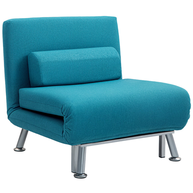 Dark Blue Single Linen Feel Sleeper Chair Comfortable Space Saving Design by HOMCOM