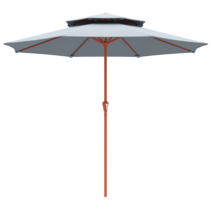 2 Tier Patio Umbrella for Garden Shade with Rotating Double Canopy and Easy Crank Outsunny